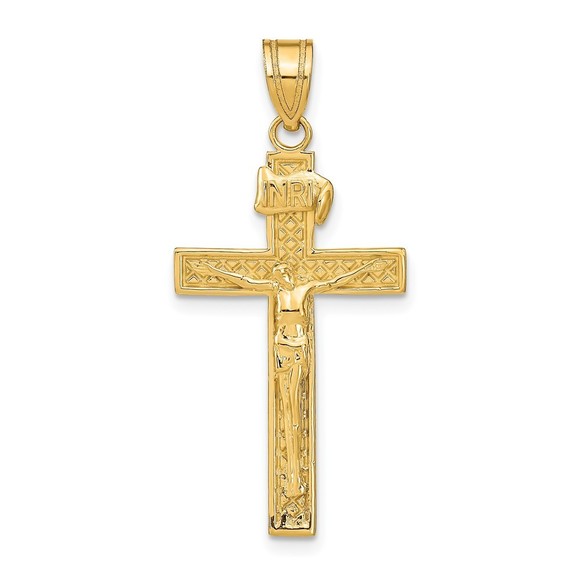 Million Charms 10k Yellow Gold INRI Crucifix Necklace Charm...